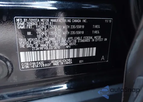 2020 Toyota Rav4 Xle Premium из США, поврежденный, VIN 2T3A1RFV0LC073010